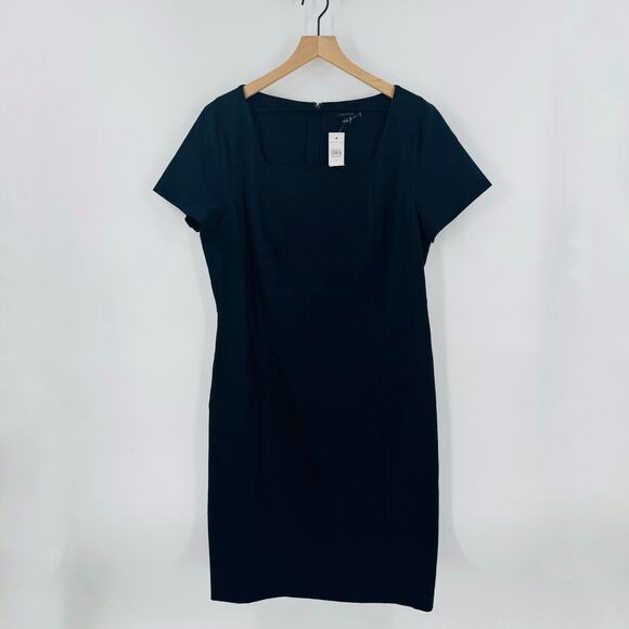 NWT Ann Taylor Navy Square Neck Sheath Dress Short Sleeves Stretch Size 14 - Picture 10 of 10